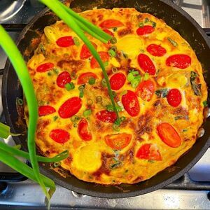 Frittata recipe. All the veg in the fridge and aged Gouda YUMMY